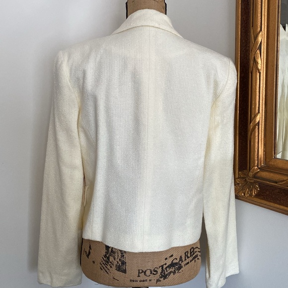 Vintage Finity Jacket Women Short Fashion Cream Button Up Shoulder Pads Made USA - Picture 4 of 9